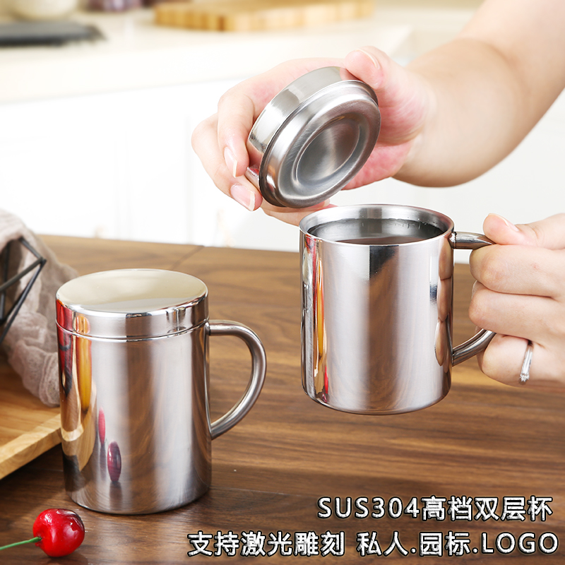 304 cup stainless steel double layer children's water cup tea cylinder kindergarten anti-fall heat insulation milk with lid mouth mug