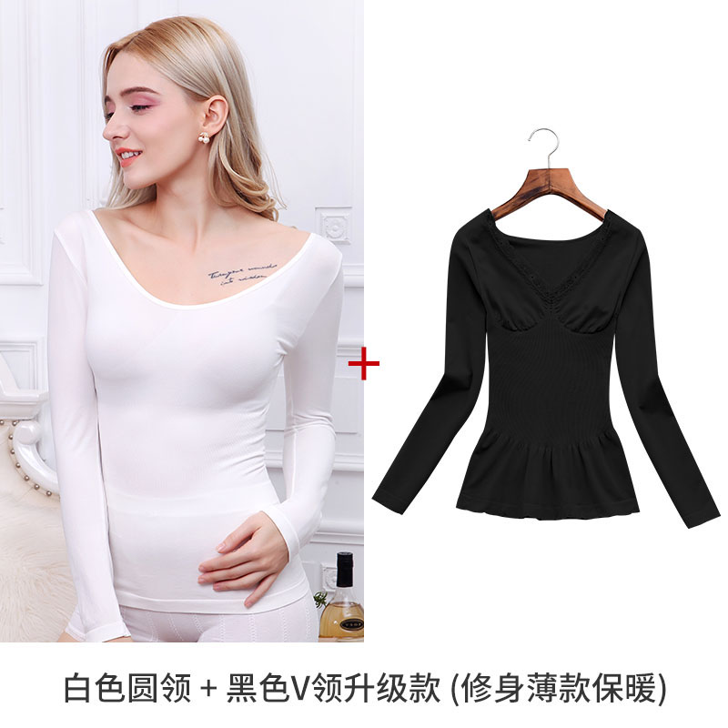 đồ lót ấm womens mỏng thấp cổ áo đáy thịt màu nhung đầu cắt dài tay chặt một mảnh mặc quần áo mùa thu