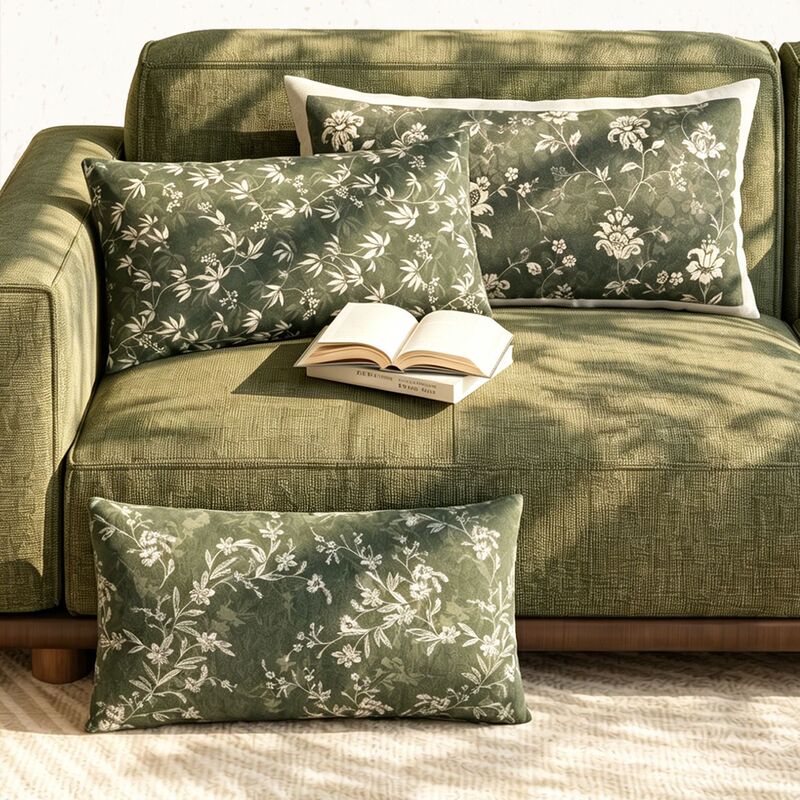 French-Style Green Mid-Century Sofa Long Pillow Living Room Vintage Floral Rectangular Cushion Cover Set Bed Cushion French-Style Green Mid-Century Sofa Long Pillow Living Room Vintage Floral Rectangular Cushion Cover Set Bed Cushion