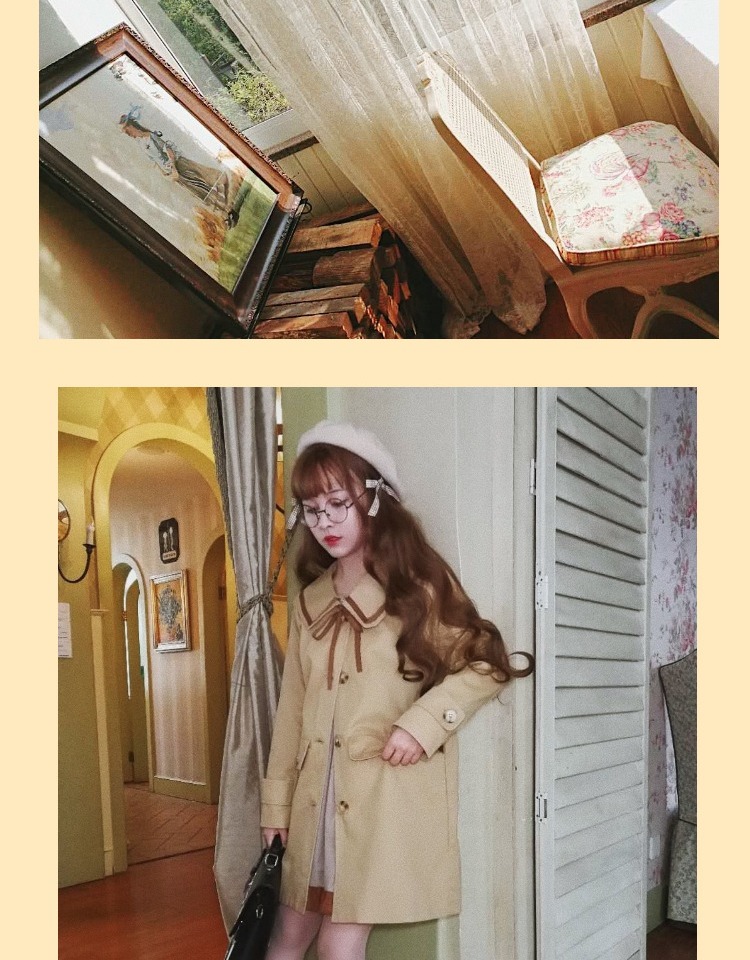 Hài hước nước sốt mùa thu ban đầu [sô cô la hôn] cổ áo hải quân retro mềm chị dày bông áo gió dài áo ấm