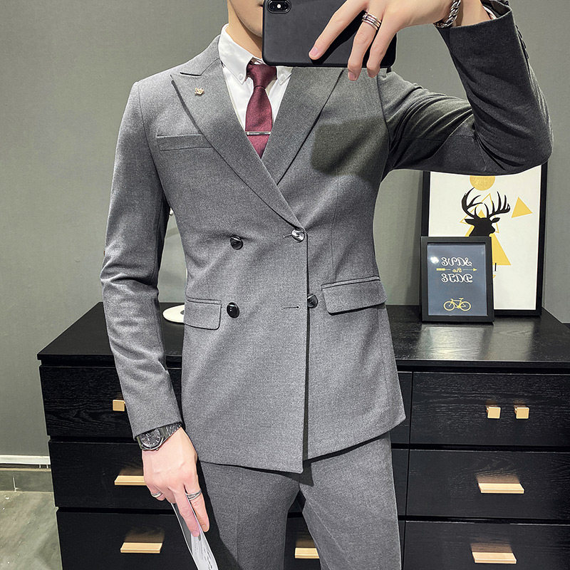 西装男韩版双排扣西服三件套A230迁