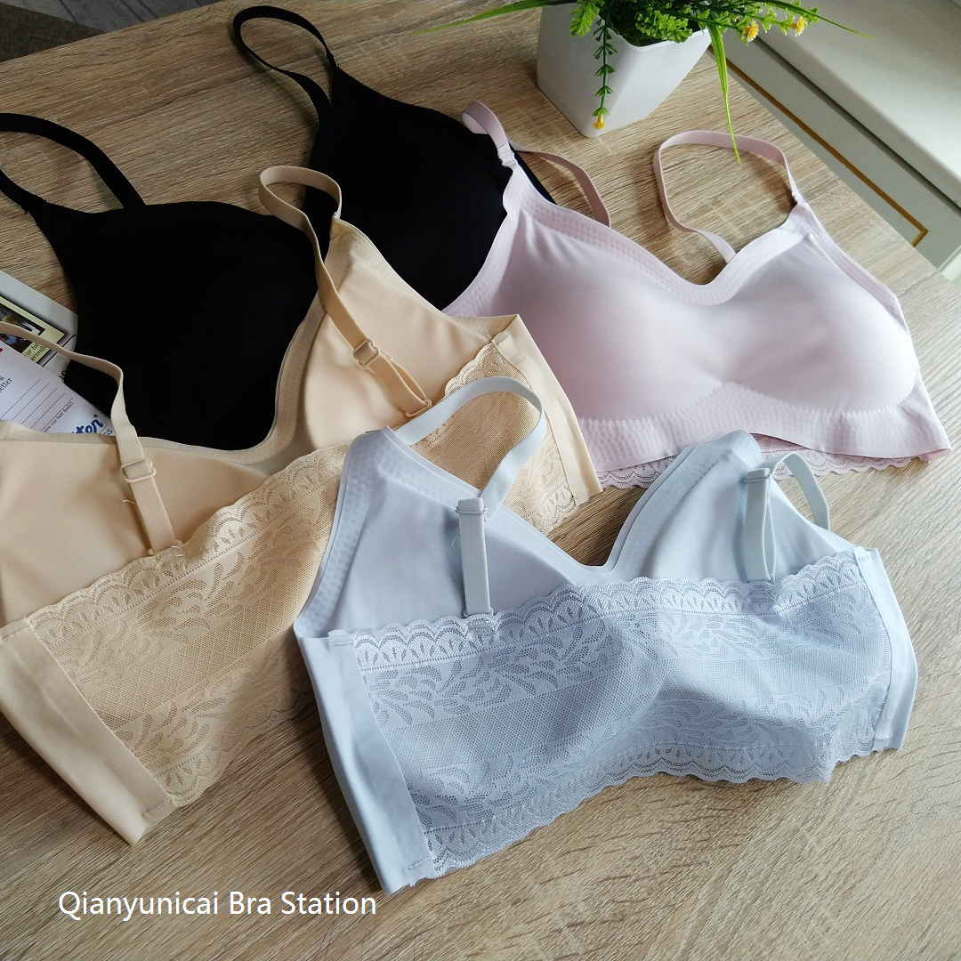 Japan Incognito ice silk cooling underwear Women's lace beauty back sports thin gathered base suspender without rim bra cover