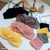 Petal Smears Cross Beauty Back Bra Women Small Breasts Polyps Without Steel Ring Thin wrap Wrap Chest Type Anti-Walk Light Underwear Suit