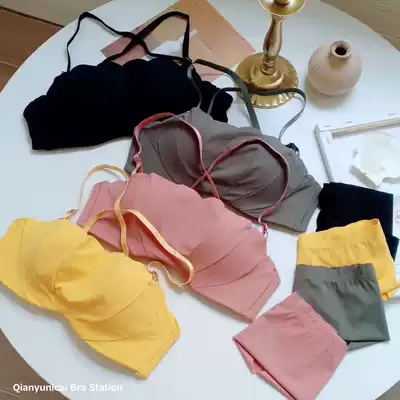 Petal chest cross back bra female small chest gathered without steel ring thin chest wrap anti-slip underwear set