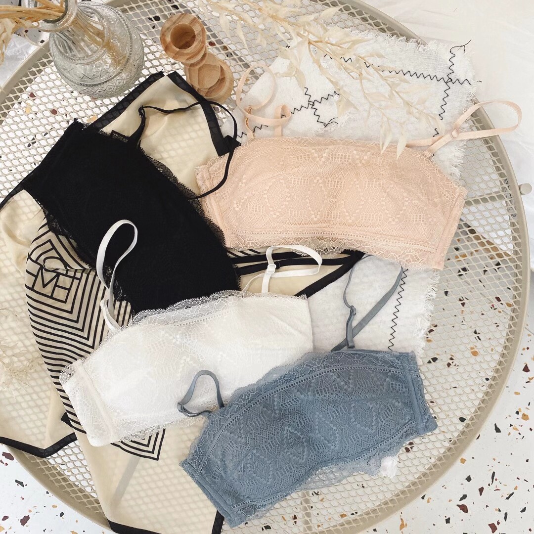 No steel ring underwear women's anti-glare tube top no straps thin big breasts show small gathering anti-sagging hanging neck wrap bra