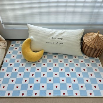 Ins children's room cartoon carpet floor mat retro style diamond star pattern home carpet blue and white plaid floor mat