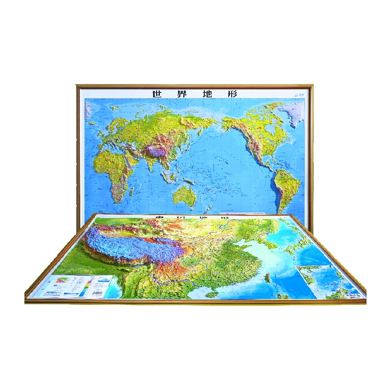 北斗2024年新版3D立体图中国地图和世界地图共2张92*67cm大尺寸3d