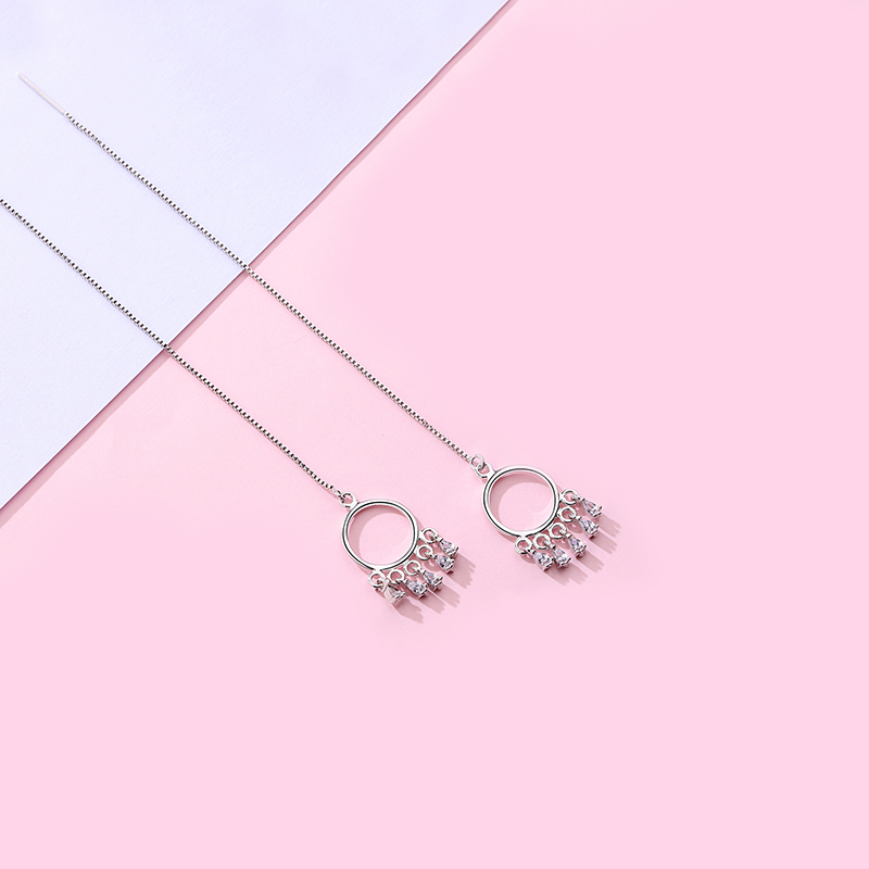 Retro Fashion S925 Pure Silver Trapetych Pendant Long Version Earrings Temperament Earrings Earrings Japan-South Korea Girl