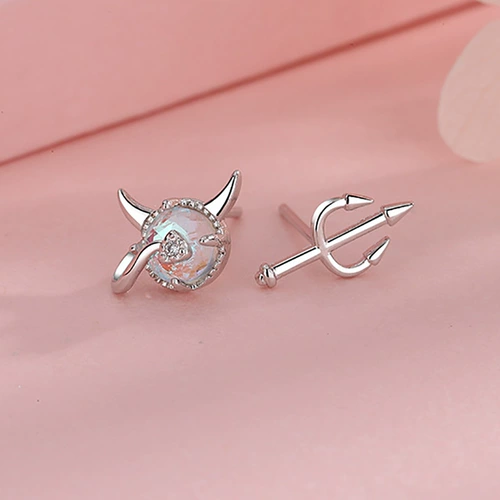 Tide, маленькие свежие милые асимметричные серьги, серебро 925 пробы, лунный камень