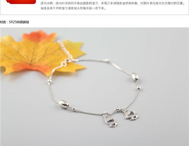 925 sterling bạc boy girl vòng chân Nhật Bản và Hàn Quốc bạc trang trí phẳng chuyển hạt vòng chân quà tặng sinh nhật - Vòng chân lắc chân nữ nhật bản