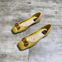 Square Head Single Shoes Woman Autumn Style 100 Hitch Bottom Shoes 2022 New Flat Heel Light Mouth Soft Leather Little Savage Soft Bottom Comfort