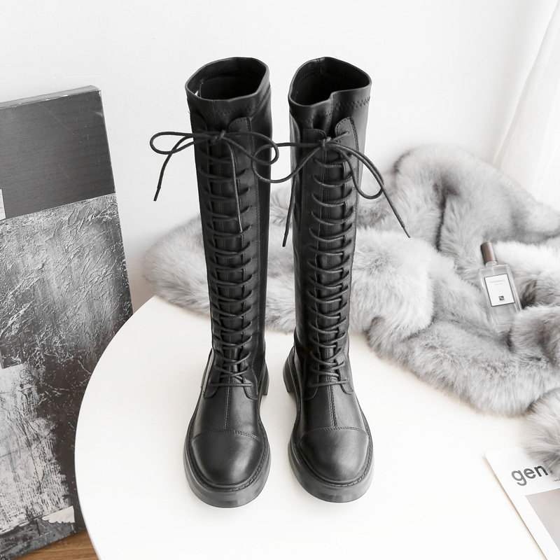 Strap high cylinder boots Women riding boots Long boot Boots Autumn winter conspicuent Inn Wind Martin boots Long boot New boots however kneecap