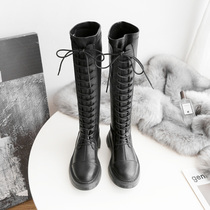 Strap high cylinder boots female knight boots long cylinder boots autumn winter display slim Inn wind Martin boots long boots new boots however kneecap