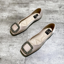 Water Drill Square Buckle Single Shoe Woman Spring Autumn 100 Lap Light Mouth Square Head 2022 New Flat Heel Shoes Soft Bottom Womens Shoes Flat Bottom Shoes
