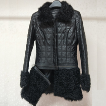 Autumn and Winter real wool collar lamb hair head layer sheep leather leather leather leather womens medium length plus cotton thick windbreaker