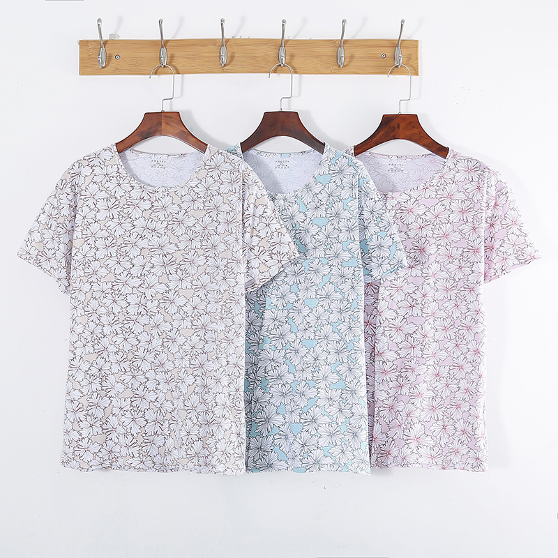 Middle-aged and elderly sweatshirt mother short sleeve cardigan jacket women's T-shirt vest summer cotton home clothing women's summer loose large size