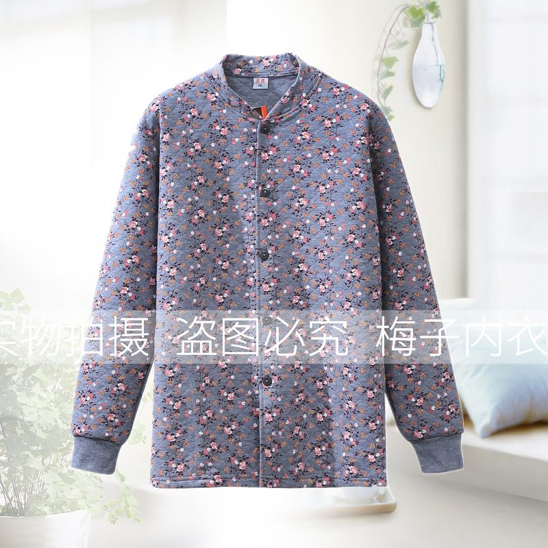 Mùa xuân bông cardigan mẹ trang phục áo khoác trung niên ba lớp lót dài tay womens kẹp bông lớn kích thước dày quần áo mùa thu