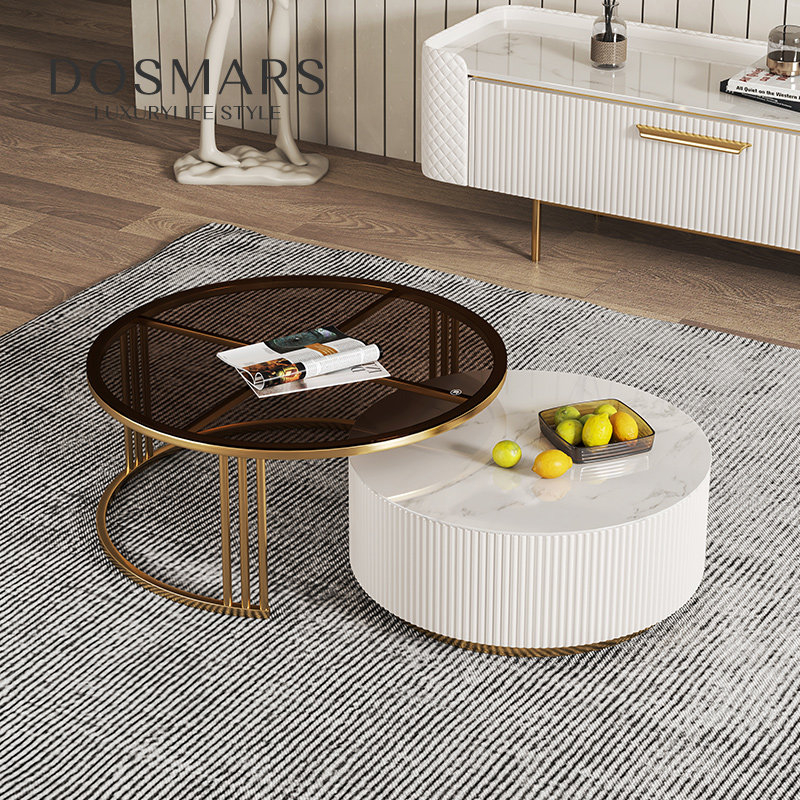 Dasima Light luxury bright slate coffee table round small apartment living room modern minimalist coffee table TV cabinet combination
