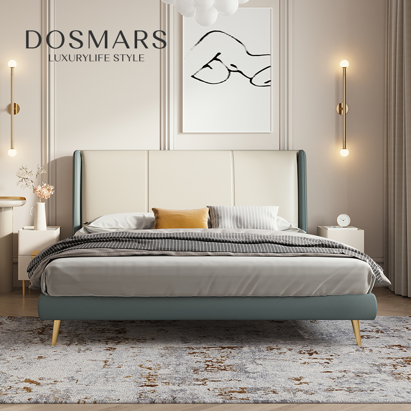 A small modern small family bed with light - luxury skin bed is a minimal double bed