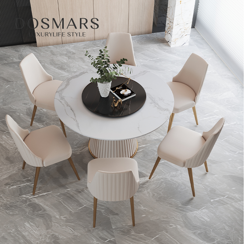 Dasima bright slate dining table modern light luxury high-end round table home with turntable net celebrity high-end dining table