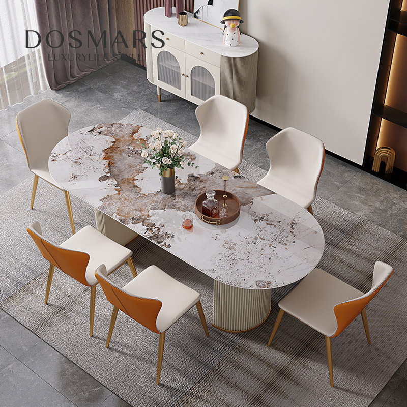 Large Division Mpandora rock plate table modern light extravagant high-end home dining table rectangular dining table and chairs combined