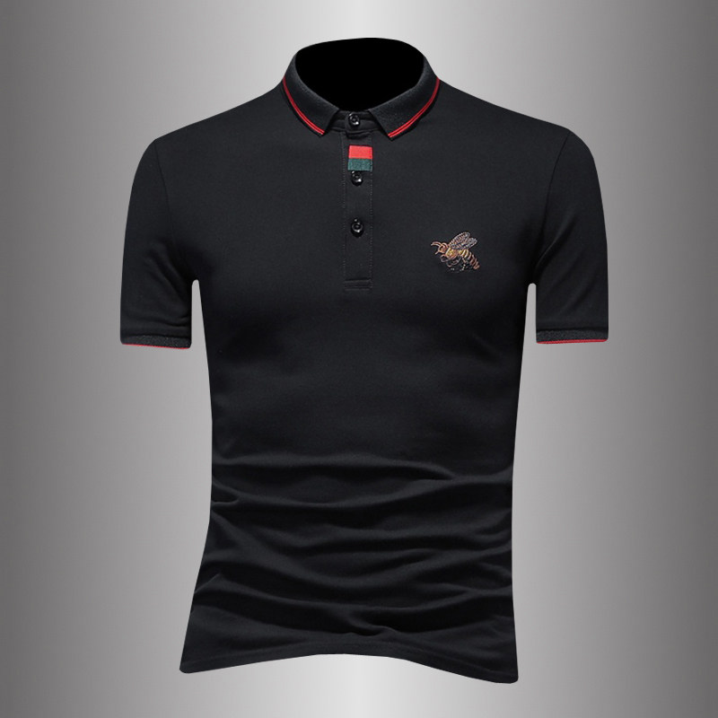 CaltoKrosa~European Station Summer Fashion Brand Embroidered Short-sleeved POLO Shirt Men's Piqué Cotton Slim Lapel T-Shirt