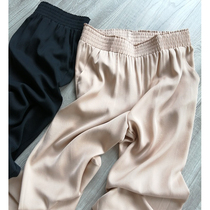 Heavy silk elastic waist straight tube silk pants women 2021 summer thin cool mulberry silk casual pants