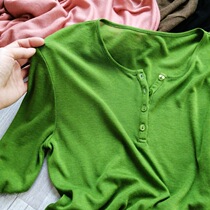 Soft and comfortable to wear round neck half open buckle Tencel wool long sleeve sweater womens thin slim knit