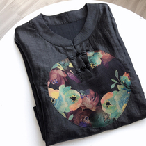 Retro Chinese style buckle design temperament seven-point sleeve fragrant cloud yarn T-shirt 2021 summer mulberry silk top
