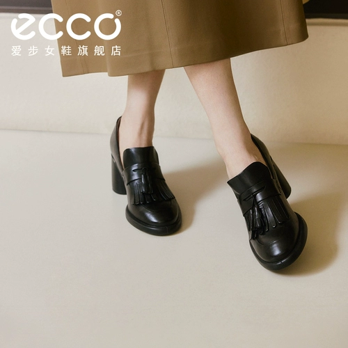 Женская обувь Ecco, высокие каблуки, новые густые каблуки, лоферы, небольшие кожаные туфли, скульптура роскошь 222663