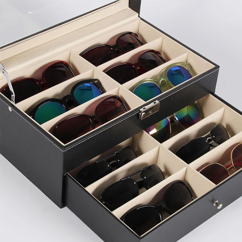 Glasses box leather black men and women sunglasses sunglasses jewelry storage box counter props display box creative multi-layer