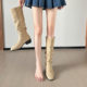 237-9g Suede French-Style Long Boots Below the Knee, 2025 Autumn and Winter New Retro Women's Boots, Pleated Boots