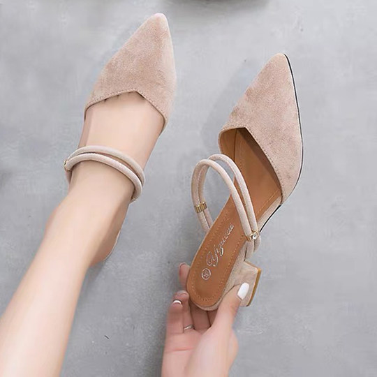 Women's Shoes 2025 New Spring and Autumn Dual-Wear Large Size Women's High-Heeled Chunky Heel Black Small Size Closed-Toe Mid-Heel Sandals and Slippers