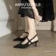 Pointed Toe Open-Toe Sandals 2025 New Style Hollow Commuter Ultra-Soft High-End Summer Suede Black High Heels