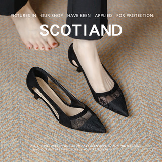 Summer Professional Work Shoes for Women 2025 New Breathable Hollow Mesh Black Stiletto Low Heel Work High Heels