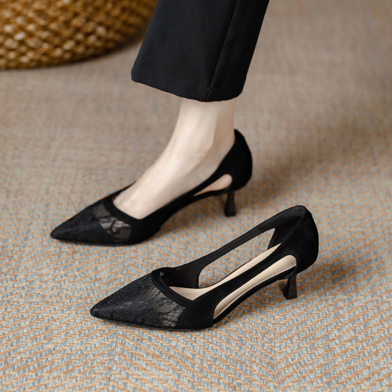 Hollow Mesh Breathable Work Shoes for Women 2025 New Summer Black Fashion Stiletto Heels for Work Interviews Hollow Mesh Breathable Work Shoes for Women 2025 New Summer Black Fashion Stiletto Heels for Work Interviews