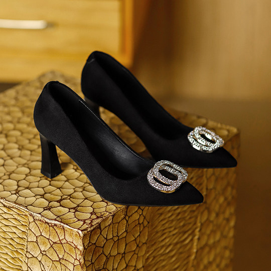 Water Station French Style Mom's Thick-Heeled Comfortable High-Heeled Shoes for Women 2024 New Fashion Banquet Wedding Single Shoes for Women