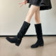 237-9g Suede French-Style Long Boots Below the Knee, 2025 Autumn and Winter New Retro Women's Boots, Pleated Boots