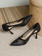 2025 New Summer Breathable Elegant Pointed Toe Single Shoes with Thin Heels, Hollow Design, Mesh High Heels for Work, Women's Shoes