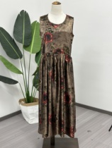Pre-new silk mulberry silk fragrant cloud yarn khaki rose round neck sleeveless dress
