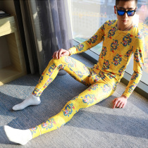 Autumn and winter low waist suit tight velvet thickened cotton warm mens autumn pants printed dragon one-piece sexy leggings