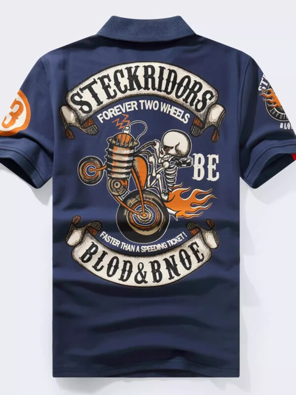 Hong Kong Trendy Brand New Summer Harley Motorcycle Oversized Polo Shirt Short-Sleeved Men's T-Shirt Rock Biker Men
