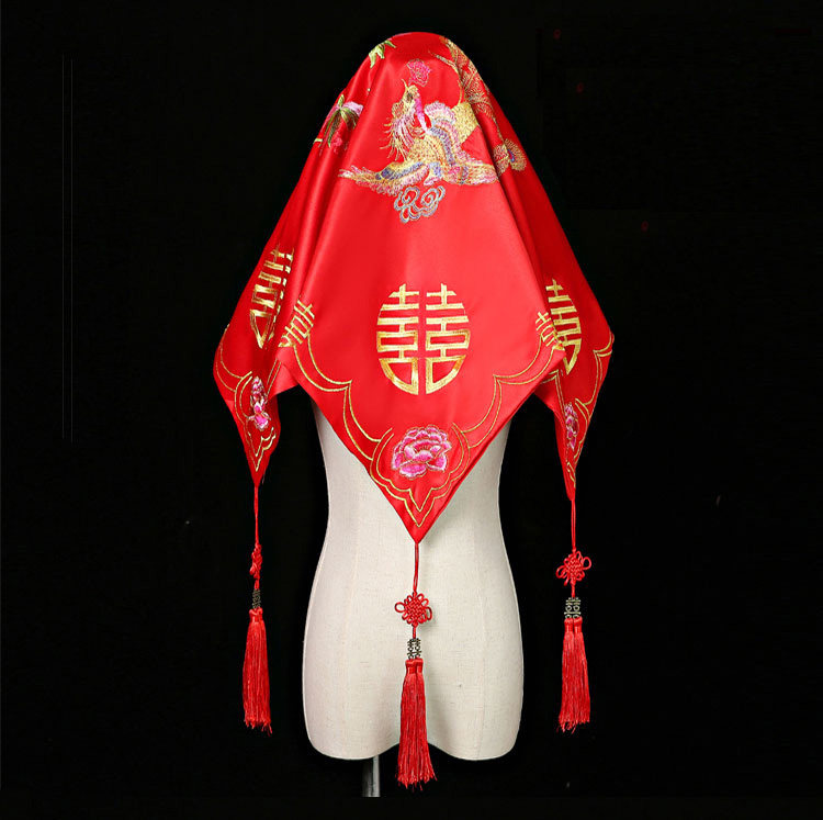 Bridal hipa big red wedding ceremony dragon phoenix embroidery Chinese show he dress red hijab turban high-grade tassel