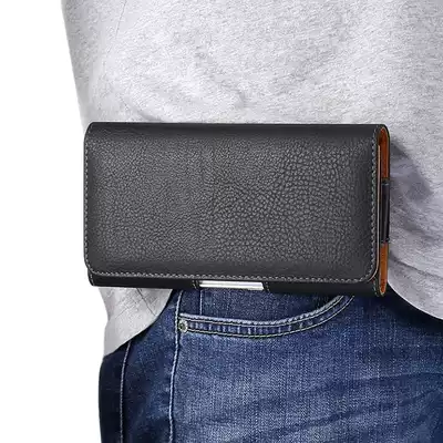 Mobile phone bag wear belt male elderly hanging running bag horizontal style clip belt upper leather case buckle waist size Universal