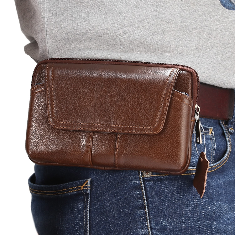 Leather mobile phone running bag wear belt leather case hanging waist top layer cowhide wallet horizontal men Old Man 6 5 inch 6 inch