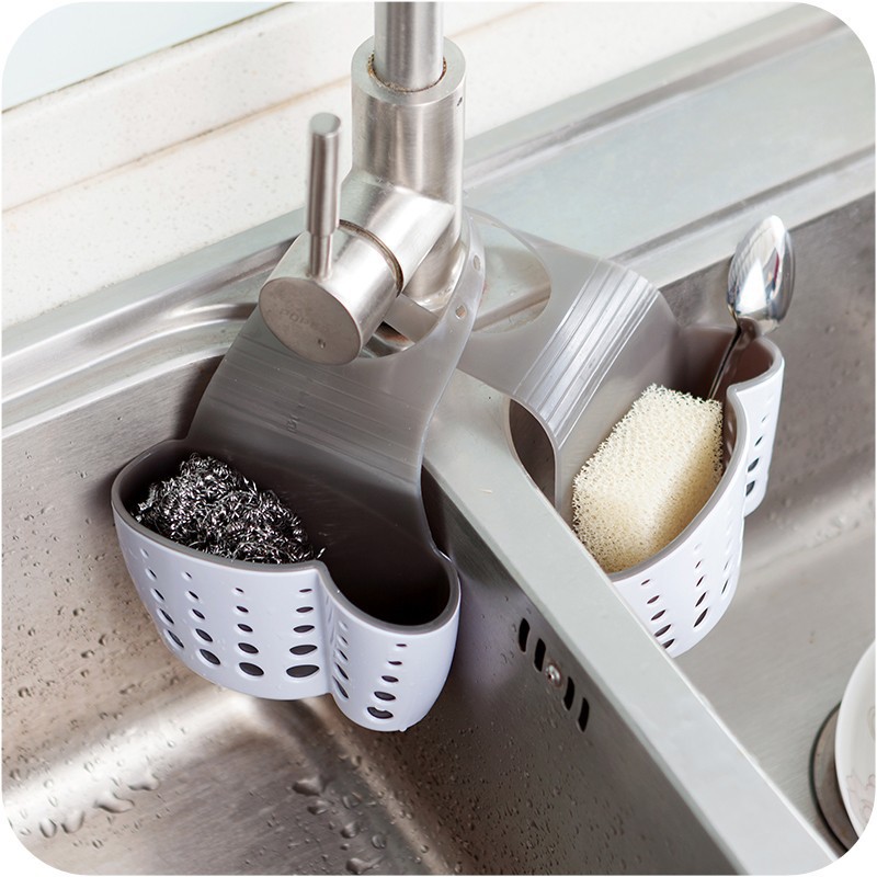 Creative kitchen sink side sponge storage bag Drain rack Bathroom faucet hanging basket thickened double hanging bag
