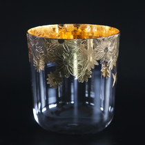 24K gold handmade crystal bowl hand drawn gold sun flower yoga sound therapy meditation high-end customization