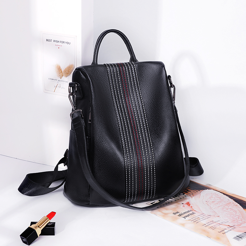 Leather back backpack women's 2021 new Joker fashion first layer leather women's backpack fashion soft leather women's bag