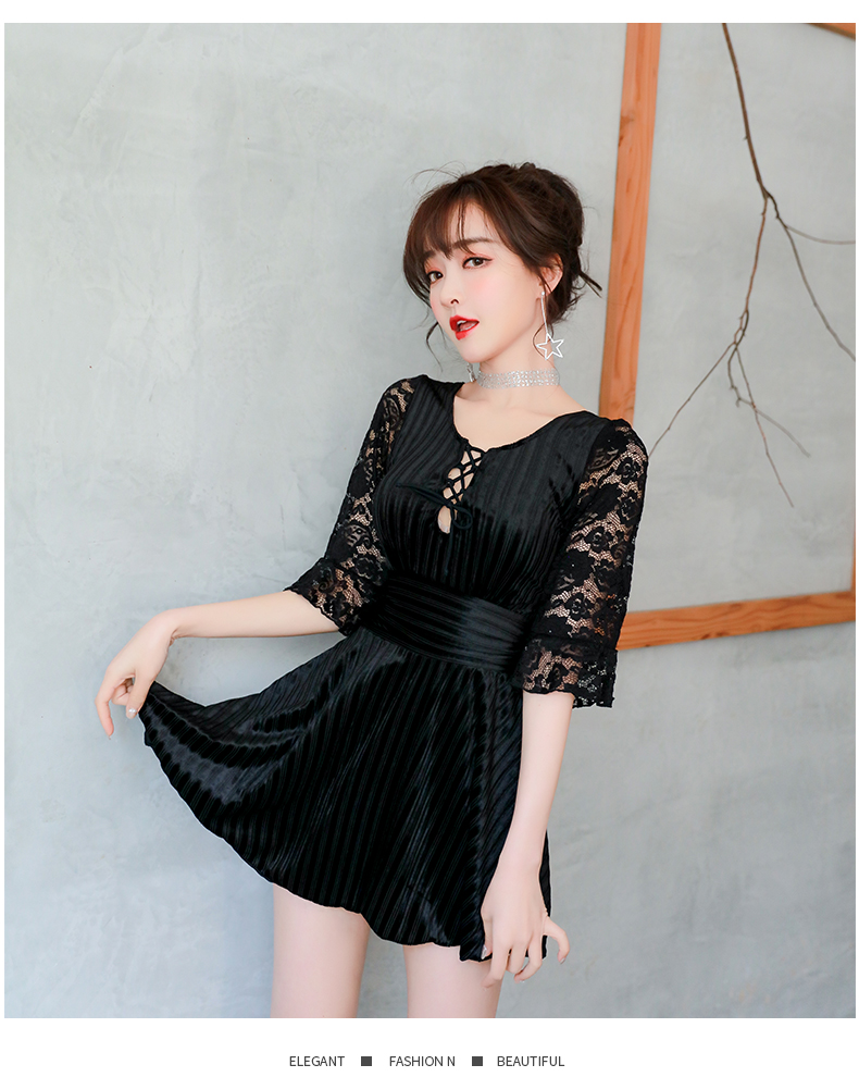 Áo tắm nữ 2019 mới ôm sát che bụng thon gọn gợi cảm ngực nhỏ bảo thủ size lớn Hàn Quốc in áo tắm suối nước nóng - Bộ đồ bơi One Piece đồ bơi 1 mảnh tay dài