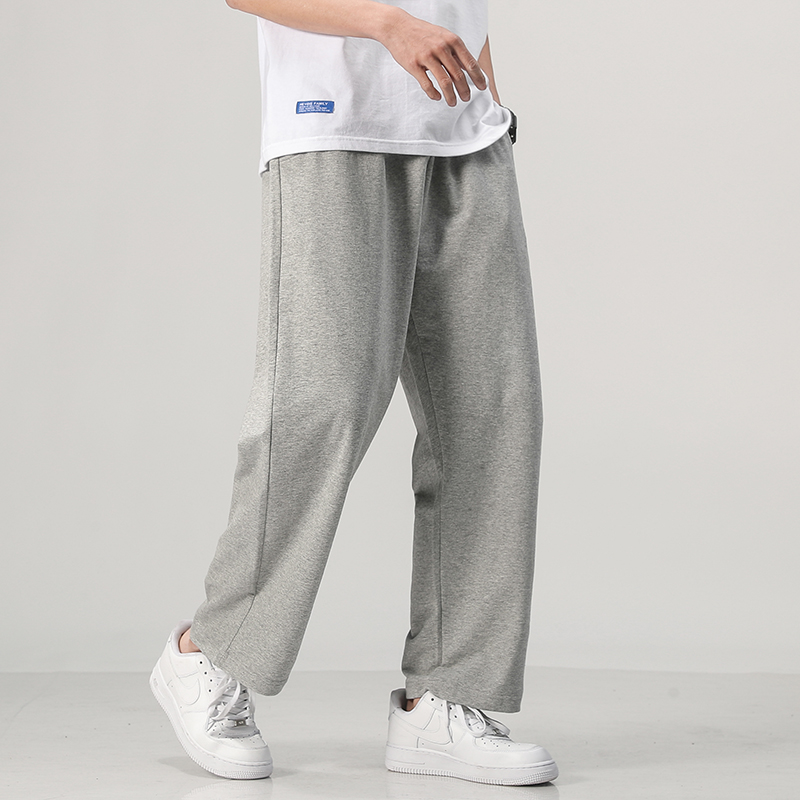 Spring and summer straight sports pants men's casual trousers nine-point wide-leg knitted pants loose-fitting Korean version of the trend